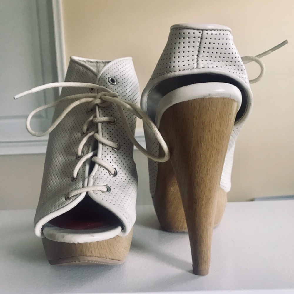 off-white lace-up heel booties